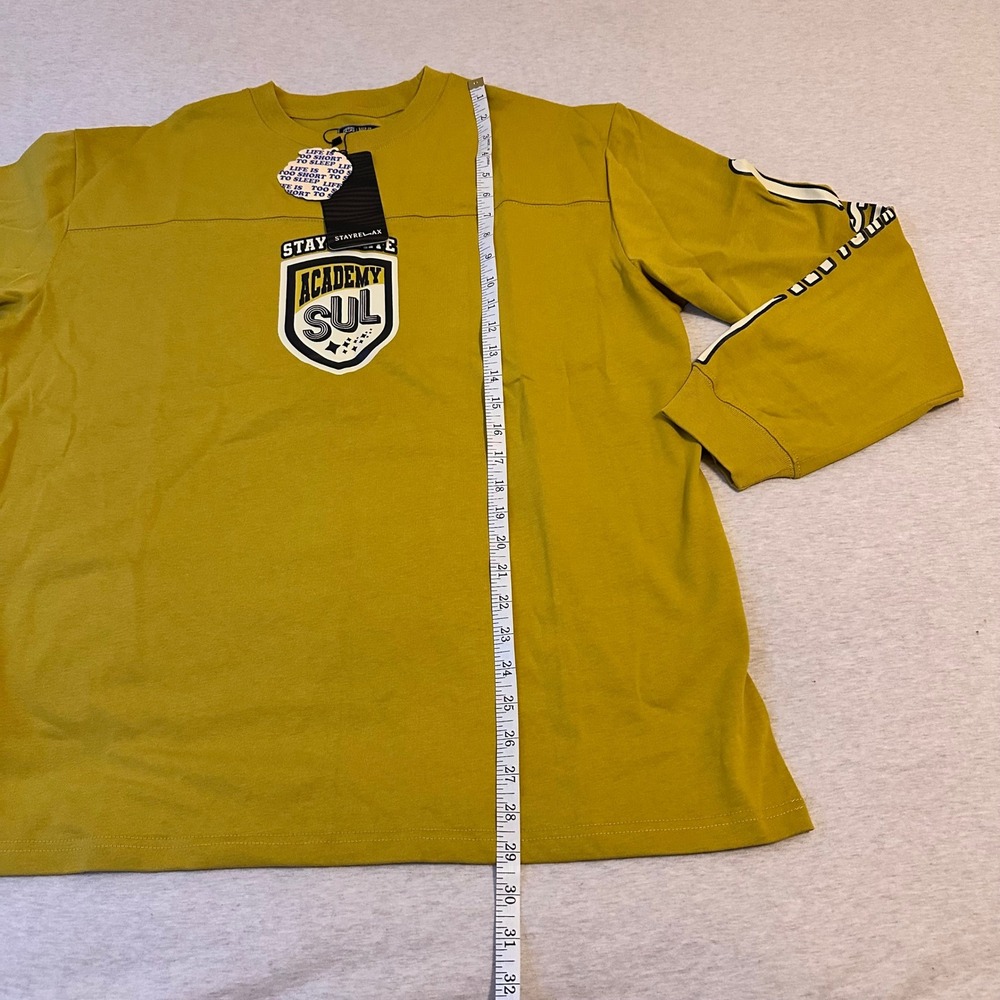 Stay Relax Stay Up Late Academy SUL‎ Long Sleeve Graphic Tee Mustard Mens L NEW - Picture 3 of 6